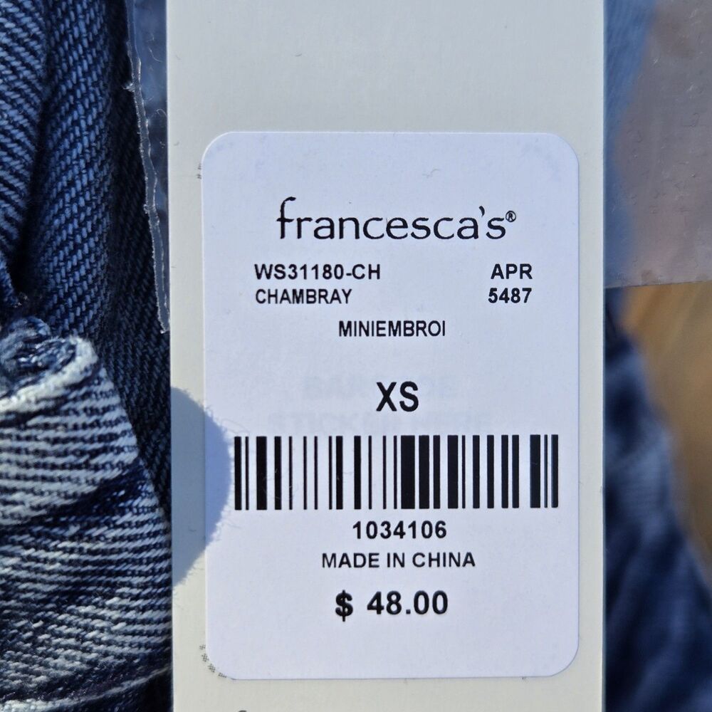 Francesca's Blue Rain Denim Skirt Embroidered Mini Size XS Y2K 90s Retro NWT - Picture 6 of 8
